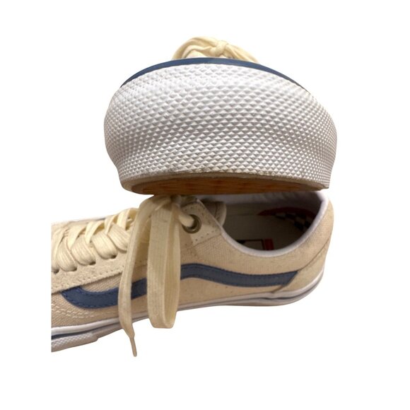 Vans Cush Pop Old Skool Skate Shoes Cream Blue Stripe Mens 6.5 Suede & Canvas - Picture 13 of 14